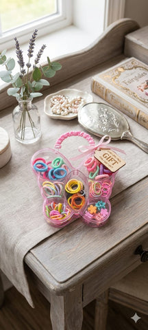 Butterfly Hair Accessory Box – Kids Elastic Bands + Mini Clips | Gift Box