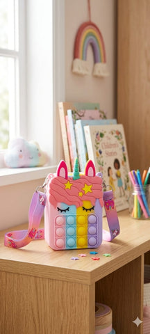 Unicorn Pop It Crossbody Bag for Kids | Silicone Fidget Sling Bag with Strap