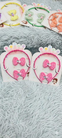 Pack of 2 Princess Bow Headband Sets – 3 Pcs Each | Random Colors