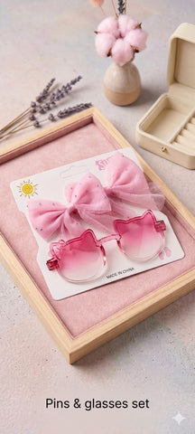 Kawaii 3-in-1 Set – Tulle Bow Clips + Cat Eye Sunglasses | Random Colors