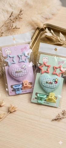 Pack of 2 Kawaii Heart + Star Clip Set – 5 Pcs Per Card