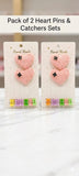 Pack of 2 Heart Pins & Mini Catchers Set