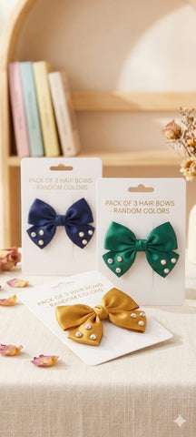 Pack of 3 Silk Hair Bows with Pearl Detailing