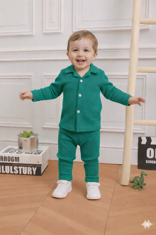 Teal Green Waffle Knit Set for Kids
