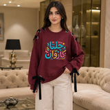 Over Sized Beggy Ribbon Eyelet Sweat Shirt for Women