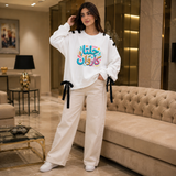 Over Sized Beggy Ribbon Eyelet Sweat Shirt for Women