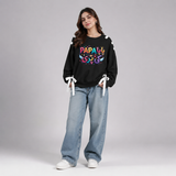 Over Sized Beggy Ribbon Eyelet Sweat Shirt for Women