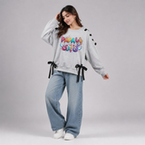 Over Sized Beggy Ribbon Eyelet Sweat Shirt for Women