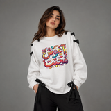 Over Sized Beggy Ribbon Eyelet Sweat Shirt for Women