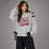 Over Sized Beggy Ribbon Eyelet Sweat Shirt for Women