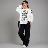 Over Sized Beggy Ribbon Eyelet Sweat Shirt for Women