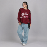 Over Sized Beggy Ribbon Eyelet Sweat Shirt for Women