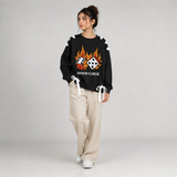 Over Sized Beggy Ribbon Eyelet Sweat Shirt for Women