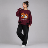 Over Sized Beggy Ribbon Eyelet Sweat Shirt for Women