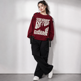 Over Sized Beggy Ribbon Eyelet Sweat Shirt for Women