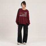 Over Sized Beggy Ribbon Eyelet Sweat Shirt for Women