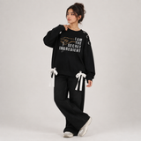 Over Sized Beggy Ribbon Eyelet Sweat Shirt for Women