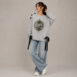 Over Sized Beggy Ribbon Eyelet Sweat Shirt for Women
