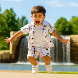 Casual Graffiti & Ink Splash Print Summer Suit