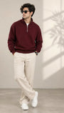 Maroon Mock Neck Quarter Zipper Sweat Shirts