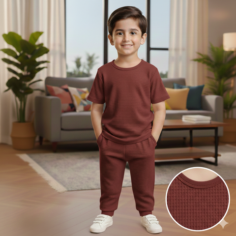 Signature Round Neck Waffle Knit Co-ord Set for Kids