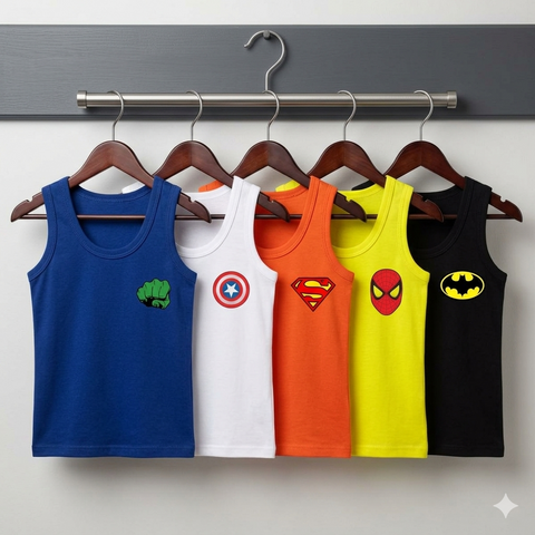 Pack of 5 Super Hero Logo Tank Tops For Kids