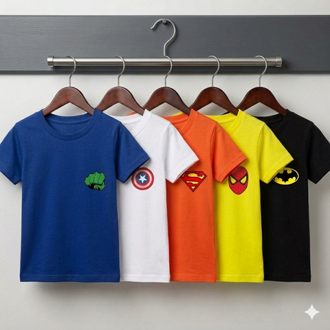 Pack of 5 Super Hero Logo Half Sleeve Tshirts