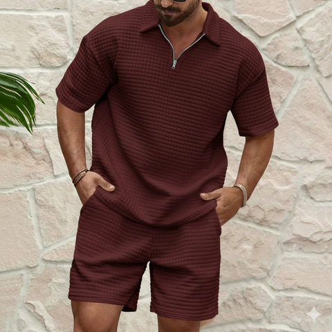 Imperial Summer Half Zip Waffle Knit Co-ord Set for Men