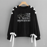 Over Sized Beggy Ribbon Eyelet Sweat Shirt for Women
