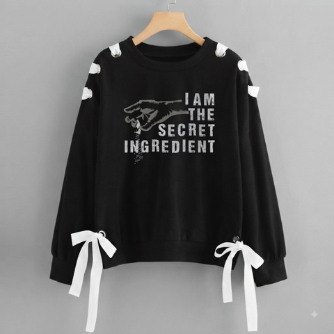 Over Sized Beggy Ribbon Eyelet Sweat Shirt for Women