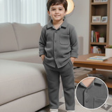 Minimalist Button Down Waffle Knit Co-ord Set for Kids
