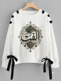 Over Sized Beggy Ribbon Eyelet Sweat Shirt for Women