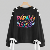 Over Sized Beggy Ribbon Eyelet Sweat Shirt for Women