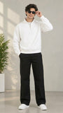 White Mock Neck Quarter Zipper Sweat Shirts