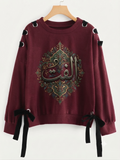 Over Sized Beggy Ribbon Eyelet Sweat Shirt for Women