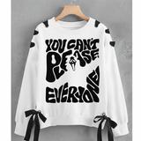 Over Sized Beggy Ribbon Eyelet Sweat Shirt for Women
