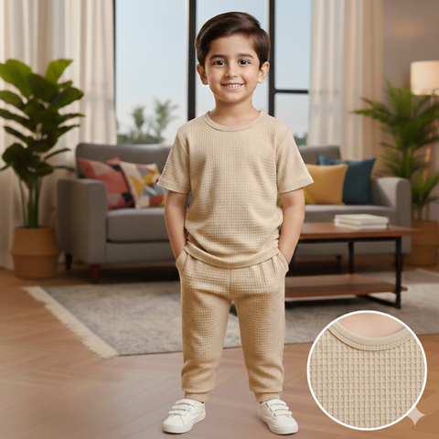 Signature Round Neck Waffle Knit Co-ord Set for Kids