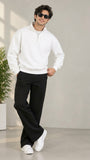 White Mock Neck Quarter Zipper Sweat Shirts