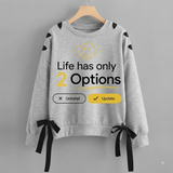 Over Sized Beggy Ribbon Eyelet Sweat Shirt for Women