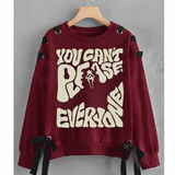 Over Sized Beggy Ribbon Eyelet Sweat Shirt for Women