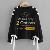 Over Sized Beggy Ribbon Eyelet Sweat Shirt for Women