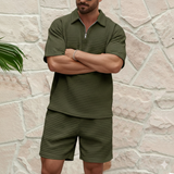 Imperial Summer Half Zip Waffle Knit Co-ord Set for Men