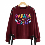 Over Sized Beggy Ribbon Eyelet Sweat Shirt for Women