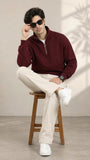 Maroon Mock Neck Quarter Zipper Sweat Shirts