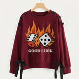 Over Sized Beggy Ribbon Eyelet Sweat Shirt for Women