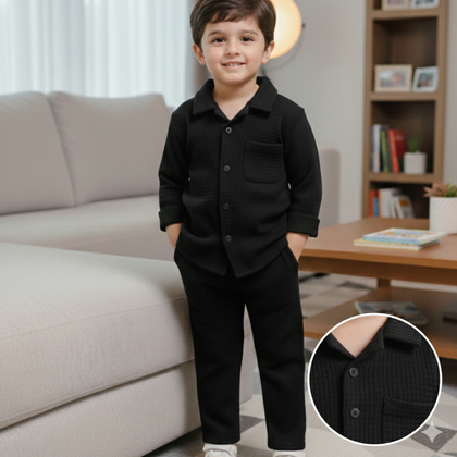 Minimalist Button Down Waffle Knit Co-ord Set for Kids