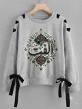 Over Sized Beggy Ribbon Eyelet Sweat Shirt for Women