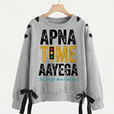Over Sized Beggy Ribbon Eyelet Sweat Shirt for Women