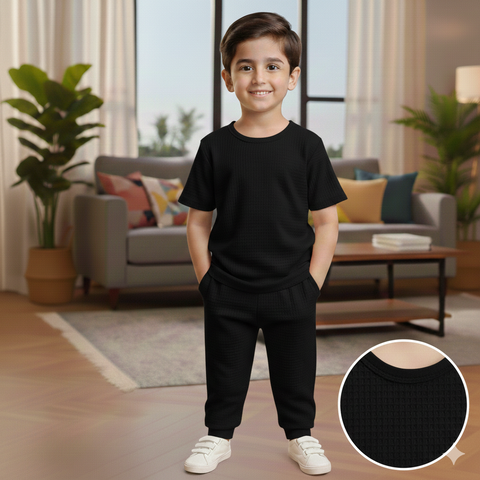 Signature Round Neck Waffle Knit Co-ord Set for Kids