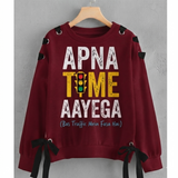 Over Sized Beggy Ribbon Eyelet Sweat Shirt for Women